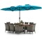 10-Piece Outdoor Wicker Dining Set with Acacia Wood Table, Cushioned Chairs and 15 Feet Umbrella
